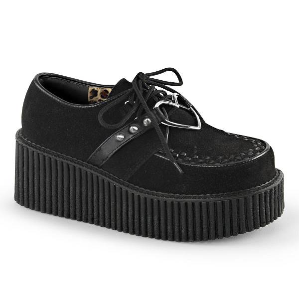 Demonia Creeper-206 Black Vegan Suede/Vegan Leather Schuhe Herren D143-986 Gothic Creepers Schuhe Schwarz Deutschland SALE
